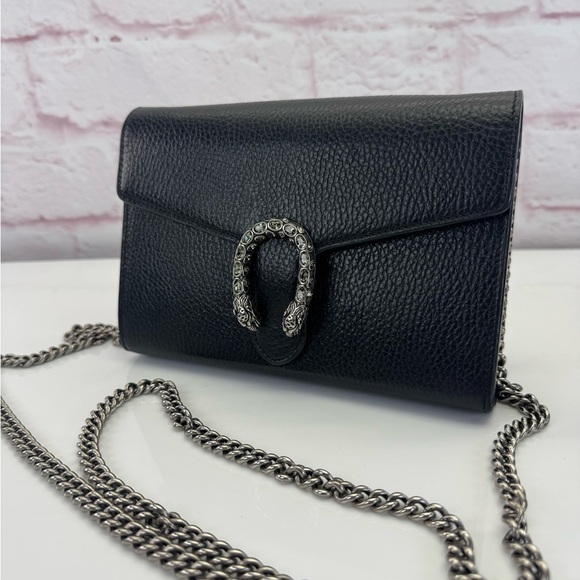 Gucci Black Pebbled Leather Dionysus Mini Wallet On Chain Bag - Picture 2 of 16